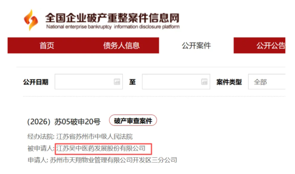 江苏吴中退市后被申请破产重整