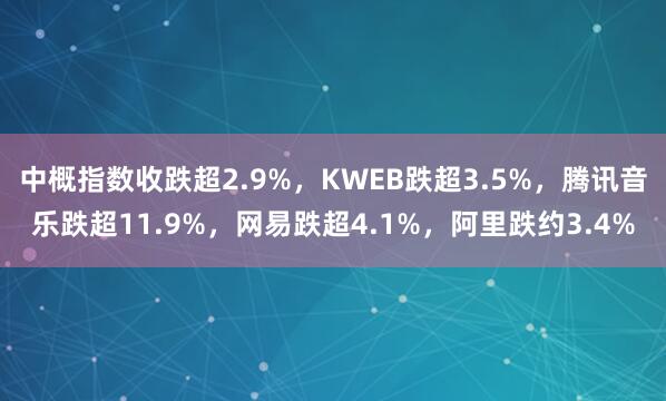 中概指数收跌超2.9%，KWEB跌超3.5%，腾讯音乐跌超11.9%，网易跌超4.1%，阿里跌约3.4%