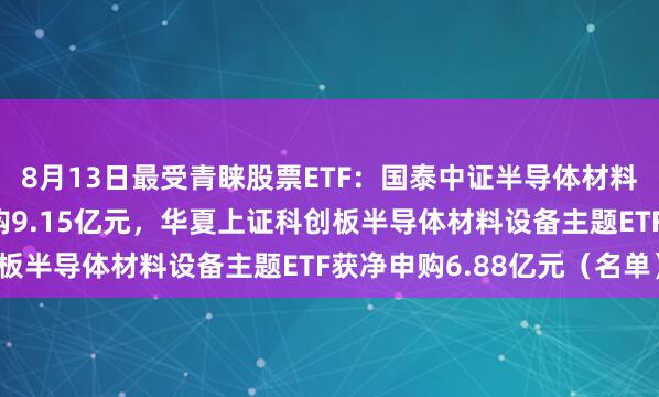 8月13日最受青睐股票ETF：国泰中证半导体材料设备主题ETF获净申购9.15亿元，华夏上证科创板半导体材料设备主题ETF获净申购6.88亿元（名单）