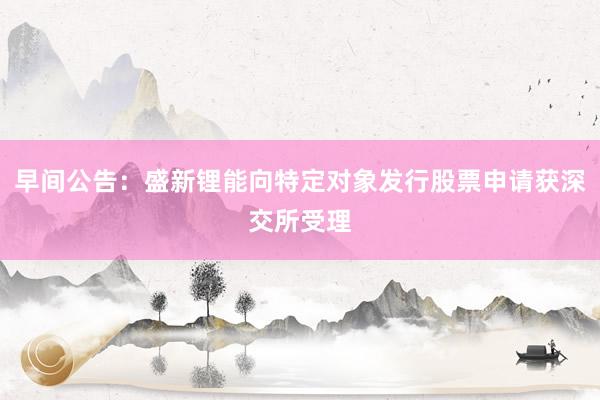 早间公告：盛新锂能向特定对象发行股票申请获深交所受理