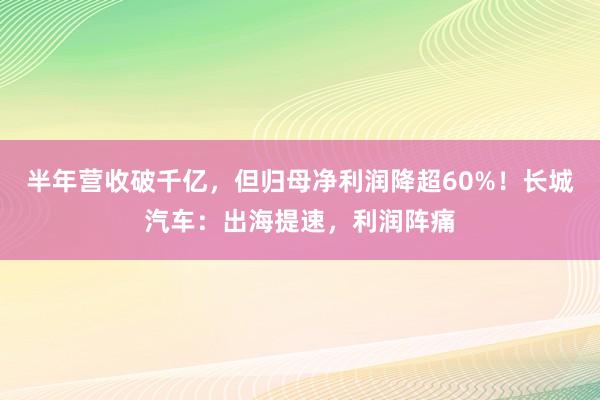 半年营收破千亿，但归母净利润降超60%！长城汽车：出海提速，利润阵痛