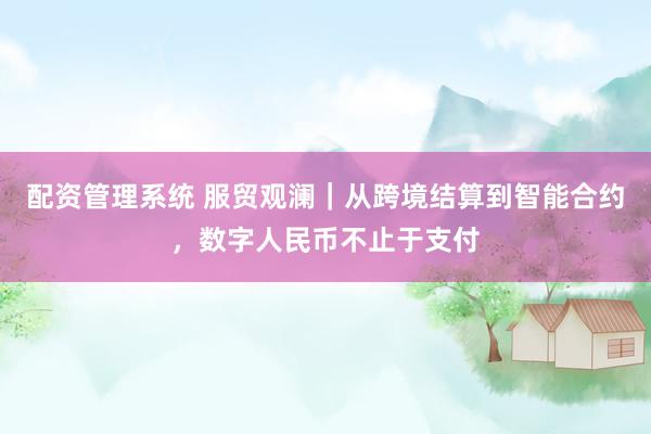 配资管理系统 服贸观澜｜从跨境结算到智能合约，数字人民币不止于支付
