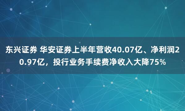 东兴证券 华安证券上半年营收40.07亿、净利润20.97亿，投行业务手续费净收入大降75%